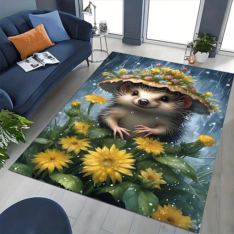 1pc Hedgehog Flower Crown Chair Mat - Anime Cartoon Design Office Chair Pad, Non-Slip Carpet for Home Decor, Suitable for All Seasons.C027