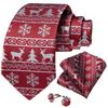 Dibangu Christmas Men's Tie Set Red Green Santa Claus Animal Tree Silk Juaquard Hanky Cufflinks Set Gift for Men