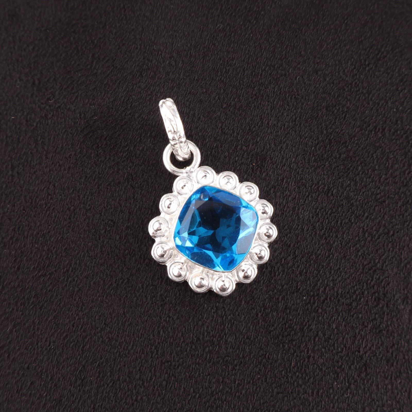 

Cushion Swiss Blue Topaz Gemstone 925 Silver Daughter Gift Sisters Day Pendant PP-34-1