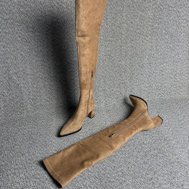 

Ноги Длинные Хаки Остроносые Высокий Каблук Эластичные Ботфорты-чулки Ботфорты Выше колена Ботинки для узких ног Ультра-универсальные Выше колена Большой размер 40