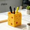 Functional Room Decor Creative 3D Printed Cheese Pen Holder, Cute Desktop Organizer, Plastic Stationery Holder Multifunctional Storage Ornament
