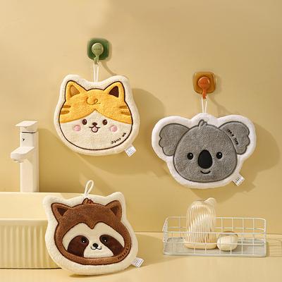 Kawaii Cartoon Hand Towel Double-Layer Coral Velvet Drying Wiping Towels Hanging Style Absorbent Towel Home