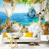 Wall Tapestry with Beach View, Ocean and Palm Tree Art, Tropical Style Design, Bohemian Decoration for Living Room and Bedroom.