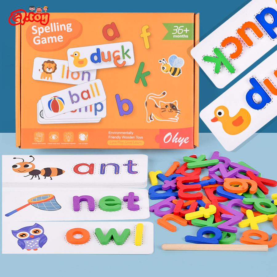 Lettre de l'alphabet en bois 26, Ensemble de cartes d'apprentissage pour l'orthographe et l'écriture de mots, Jouet phonétique, Lettres anglaises, Jouets éducatifs pour enfants