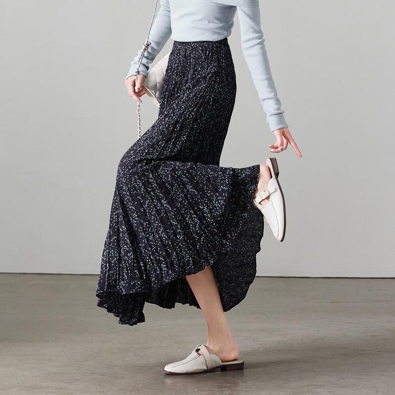 SOFSIL 2026 Spring Pleated Print A-Line Midi Skirt