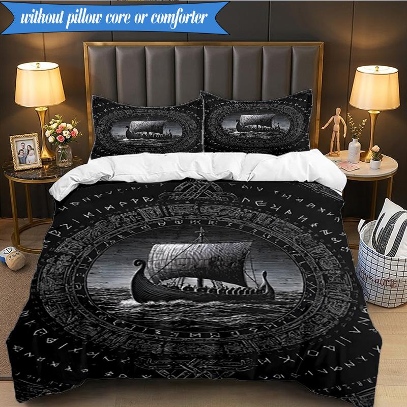 3PCS Viking Ship At Sea Bedding Set,Including 1pc Duvet Cover And 2pcs Pillowcases Perfect for Bedroom, Dormitory, Fan Christmas Gift