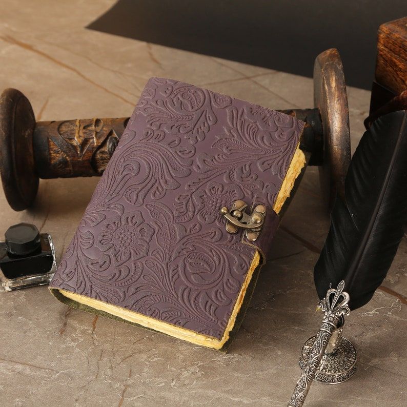 Handmade Garden Flower Leather Journal: Vintage Deckle Edge Travel Diary 7 x 5 inch