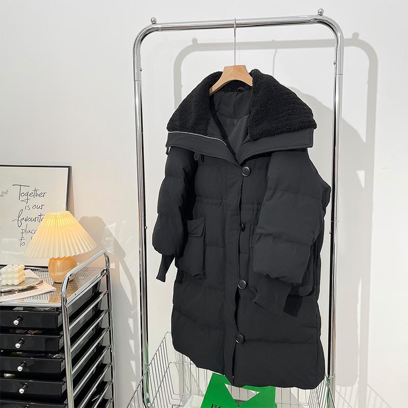 

Padded Clothes Women s Winter Long Design Sense Padded Clothes Over the Knee Long Large Lapel Padded Jacket L чёрный