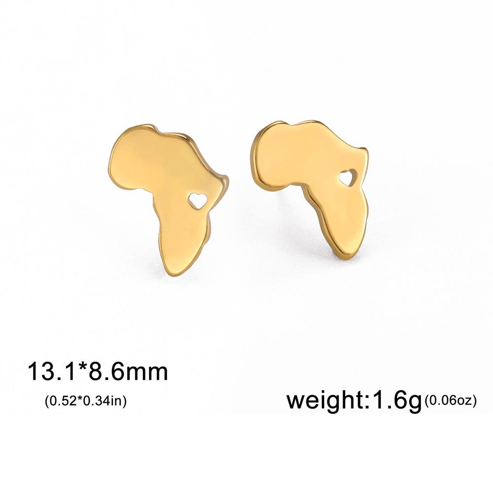 My Shape Mini Afrika Herz Ohrstecker für Damen Mädchen Goldfarbe Edelstahl Hohl Afrikakarte Stecker Ohrring Modeschmuck