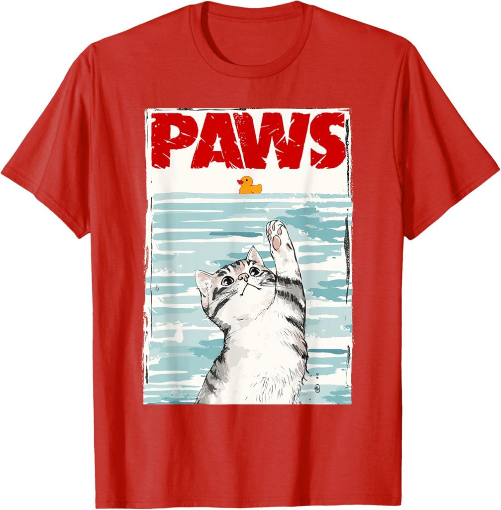 Paws Jaws Parody Cat Rubber Duck Graphic TShirt Men Women Casual Cotton Tee