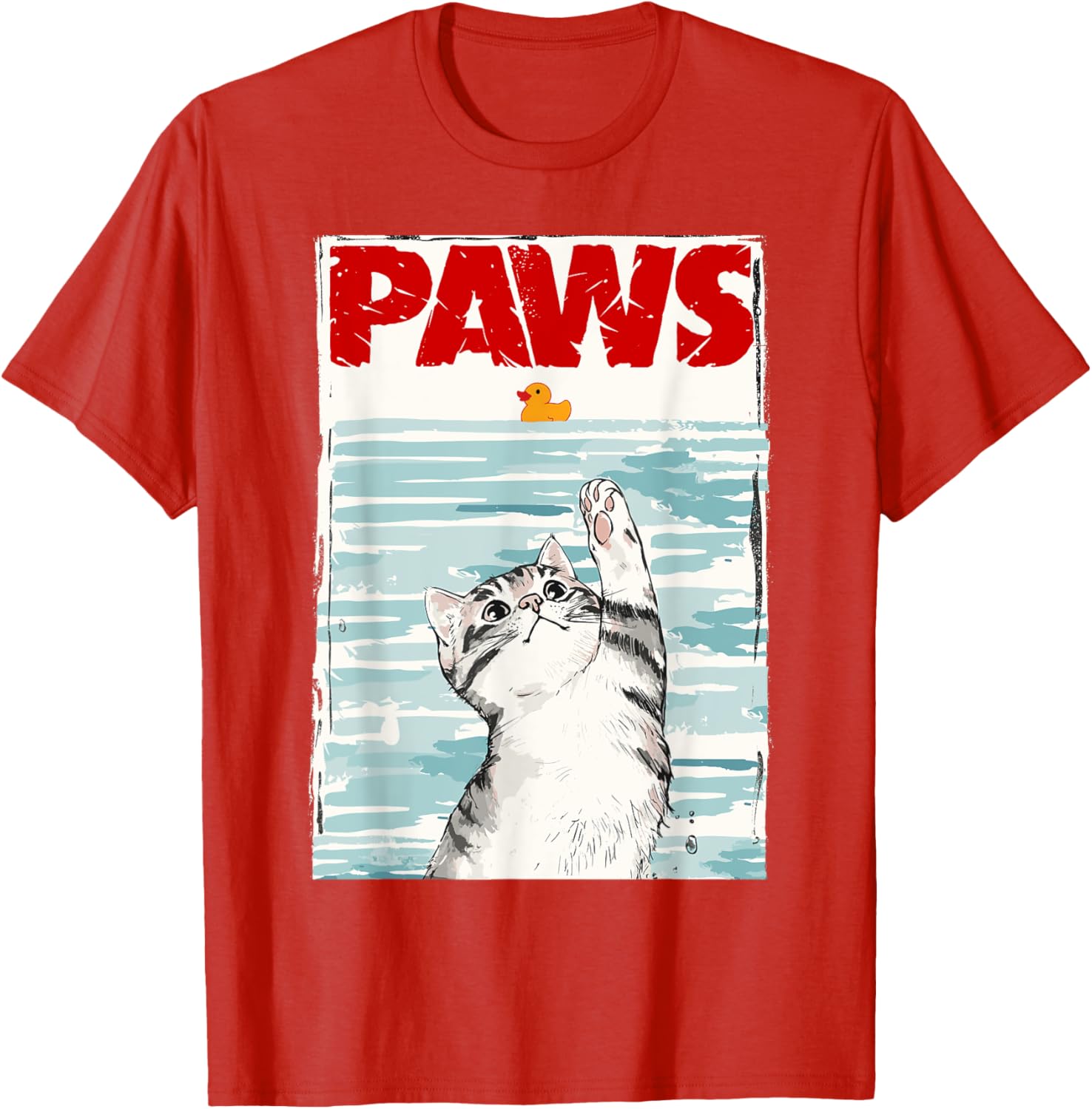 Paws Jaws Parody Cat Rubber Duck Graphic TShirt Men Women Casual Cotton Tee S