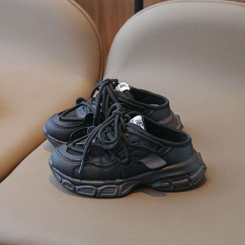 

Весенние детские кеды для девочек, повседневная обувь на мягкой подошве, средние и большие размеры, шнуровка, кроссовки для бега для мальчиков и девочек, полушлепки 36 чёрный