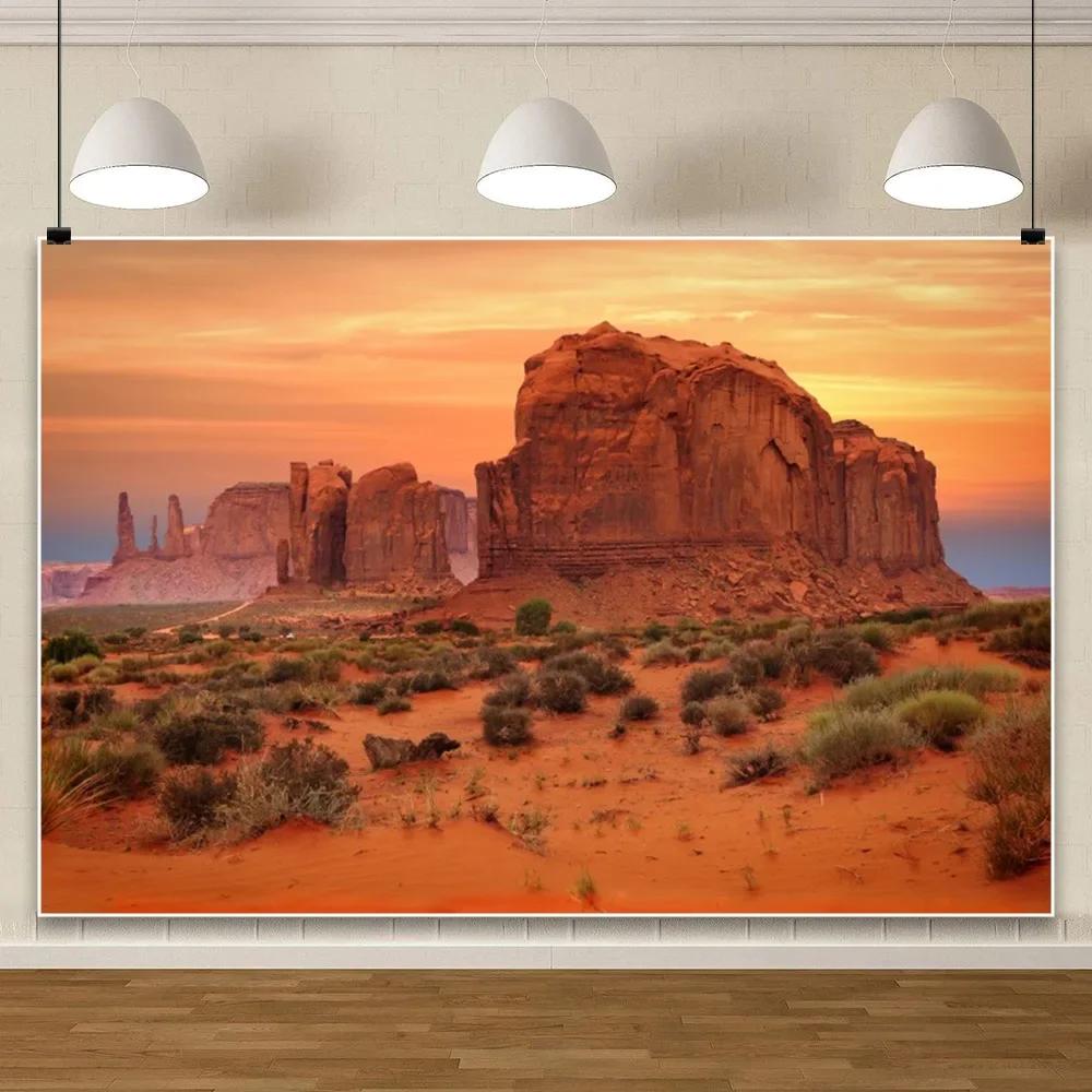 Rocky Mountains Desert Landscape Backdrop – Reptile Habitat with Sun Oasis & Immortal Palm, Natural Photography Poster-Tapestry