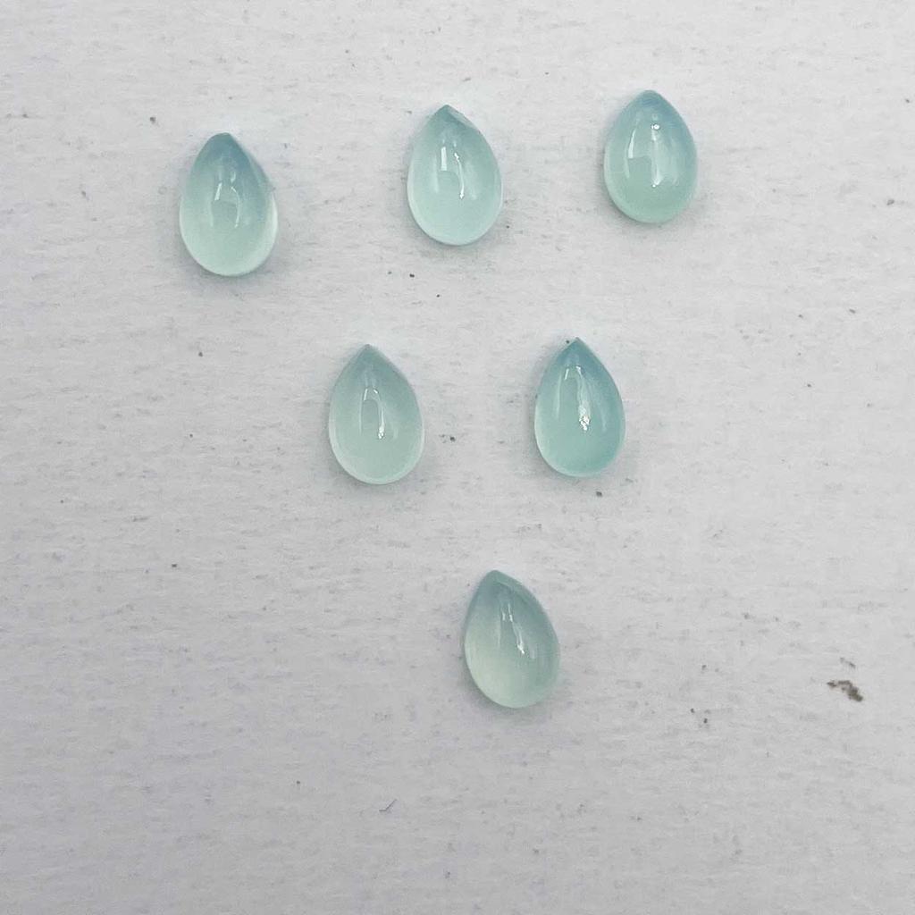 Natural Aqua Chalcedony Pear Cabochon Loose Gemstone Lot 7 Pcs 4*5 MM 3 CT For Jewelry Making