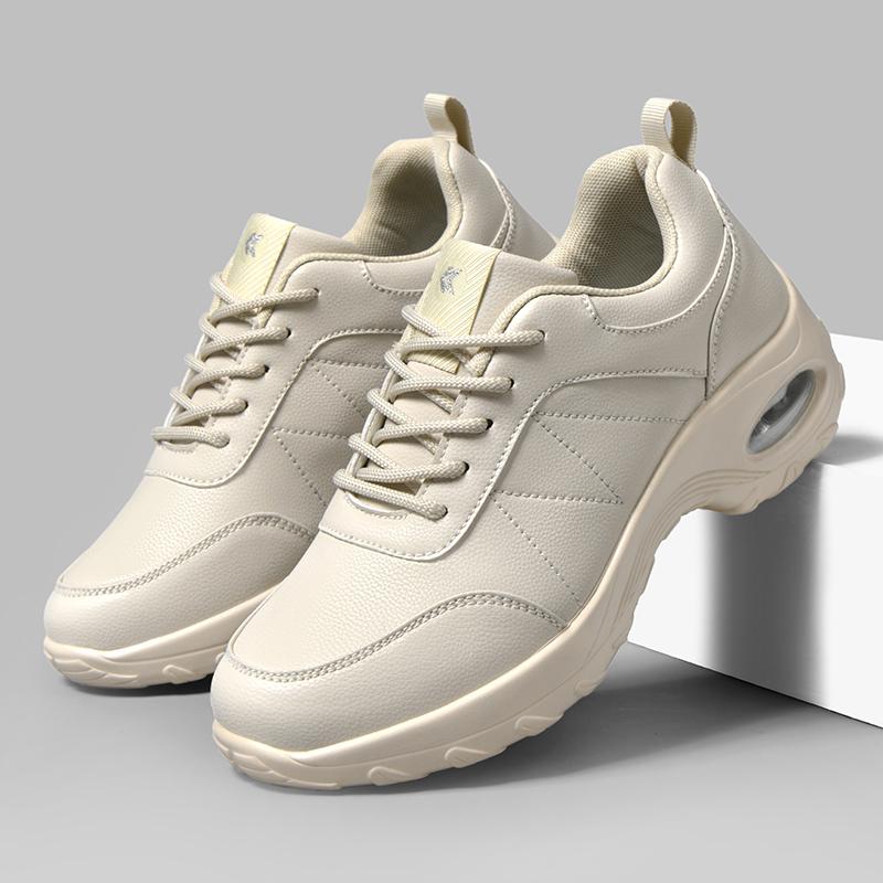 Waterproof Women's Walking Shoes Fashion Air-cushion Casual Sports Shoes Ladies Lace-up PU Leather Platform Shoes