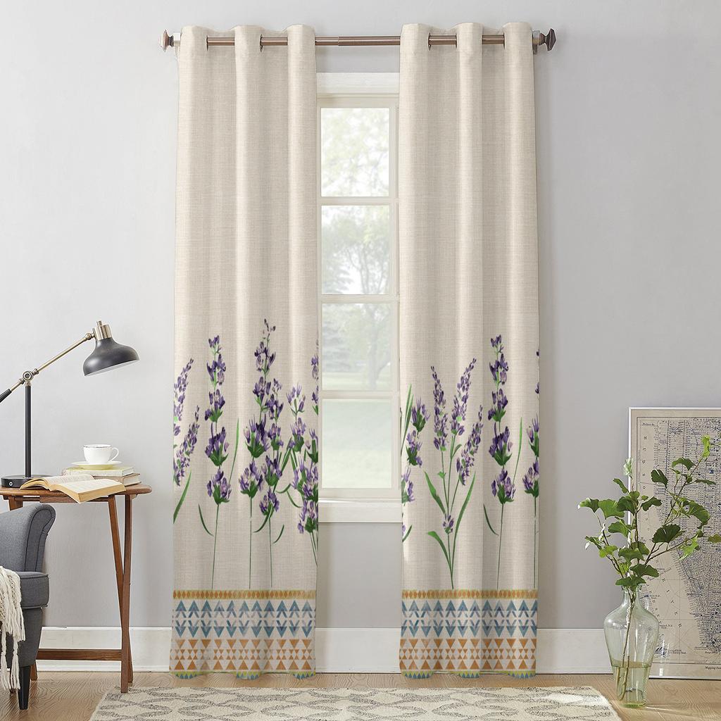 Lavender Flowers Bohemia Windows Curtains Living Room Bedroom Window Treatments Household Kitchen Curtains