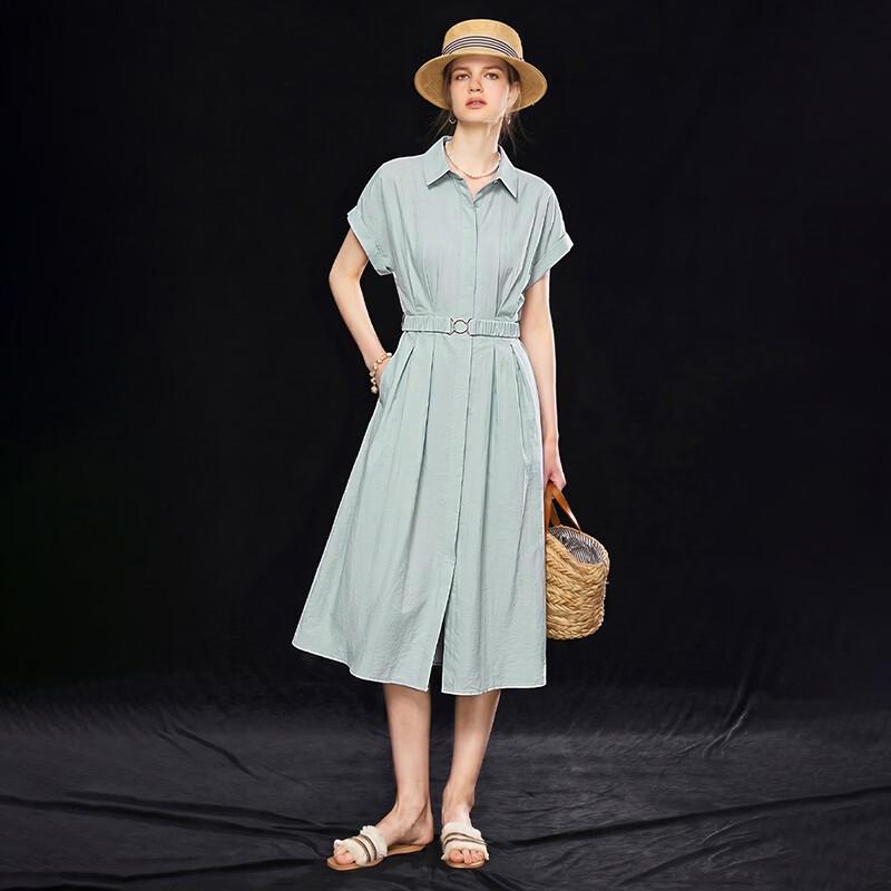 Women's Cotton Blend Shirt Dress with Detachable Belt