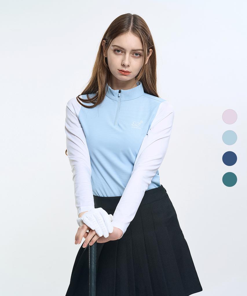 2ELA White Cool Women'S Color-Blocked Long Sleeve Zip-Up T-Shirt (M6St02) 4 Colors