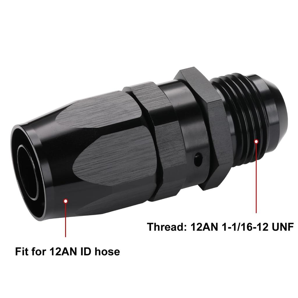12AN Male Flare to 12AN Swivel Hose End Fitting Adapter Straight Aluminum Black