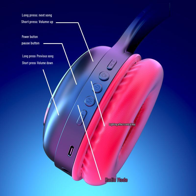 KE-12 Bluetooth Headband Headphones with LED Lighting, HIFI Super Bass, and Long Battery Life