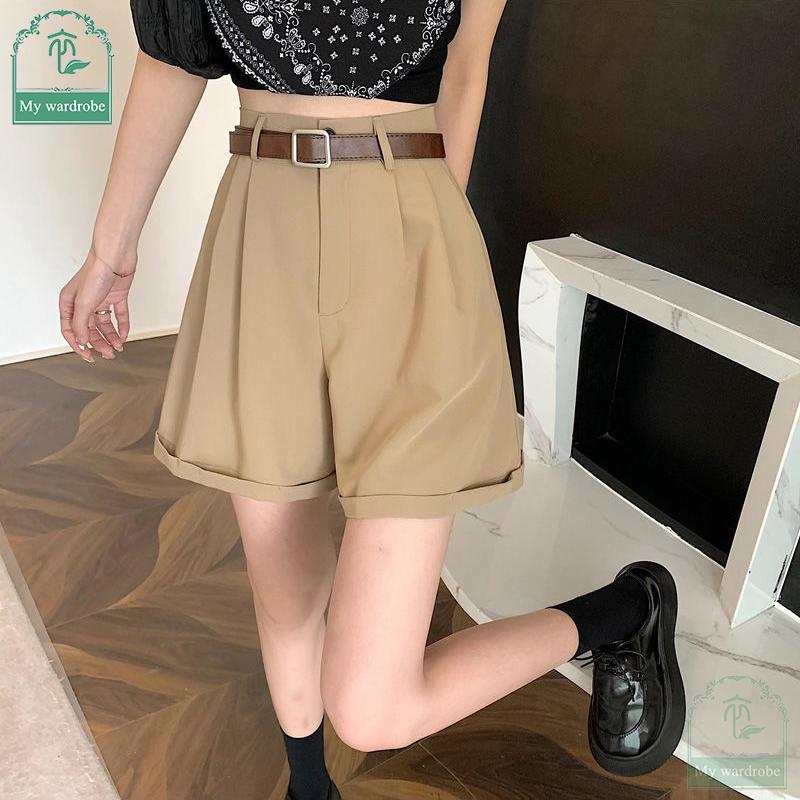 Women's Loose High-waisted Wide-leg Pants Thin Suit Shorts Summertime Korean Version Rolled-up Casual Shorts