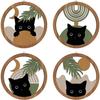 Boho Black Cat Wall Decor,Farmhouse Geometric Hanging Wooden Wall Art,4 Pieces 10''x10'' Mid Century Bohemian Abstract Moon and Sun Wood Sign