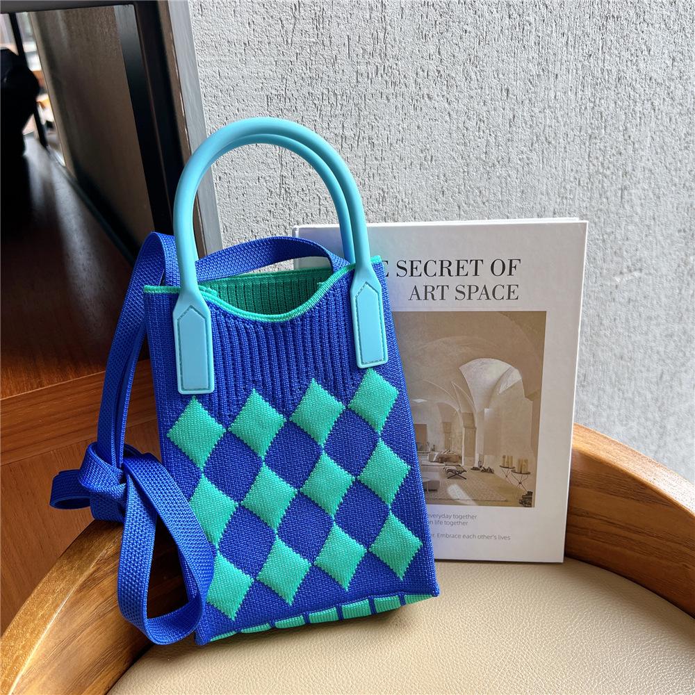 Plaid Cartoon Women's Crossbody Mini Bag: Cute, Lightweight, Knitted Phone Holder for Parent-Child Matching (2024)