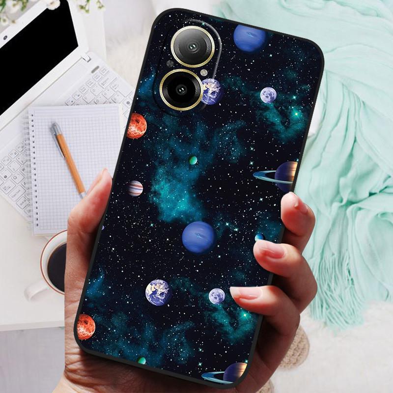 Für Realme C67 4G Hülle RMX3890 Beliebte Blumengemalte Abdeckung Silikon Handyhülle Für Realme C67 C 67 RealmeC67 4G Weiche Taschen Schwarz