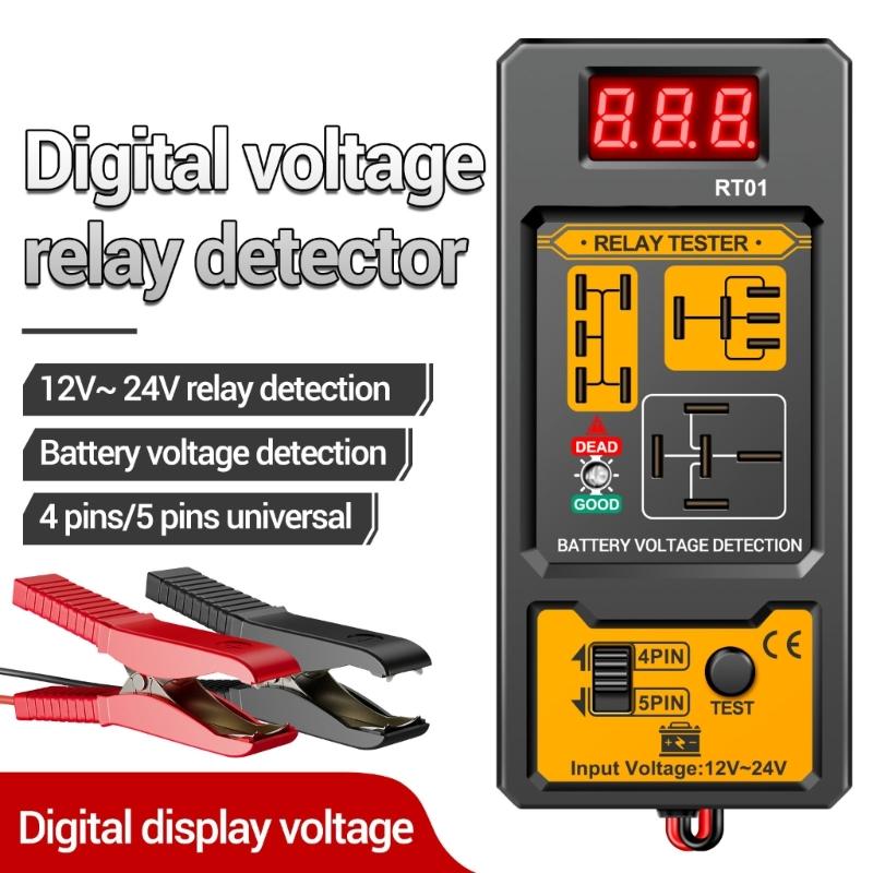 Digital Battery Voltages Tester Detector Relays Analyzers Tool for 4 Pin 5 Pin Automotive Relays Insulated Silicone Design