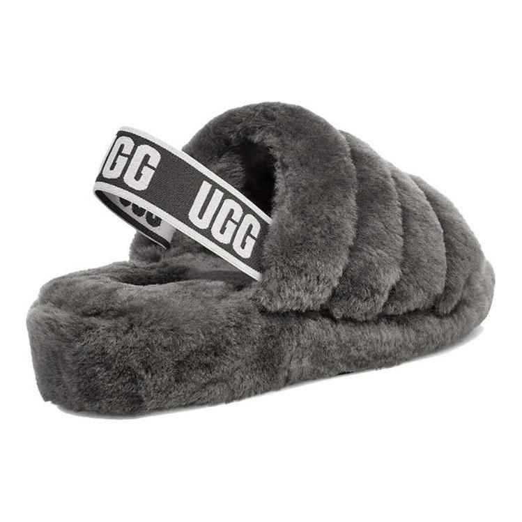 UGG Fluff Yeah Slide Silná Podrážka Šedé Pantofle Dámské 1095119-CHRC
