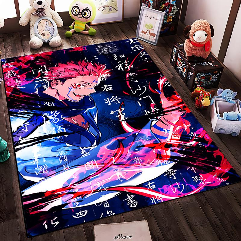 "Anime Character Rug with Dynamic Red and Blue Pattern Design" Suitable for use as an anti-slip for living room bedroom sofas