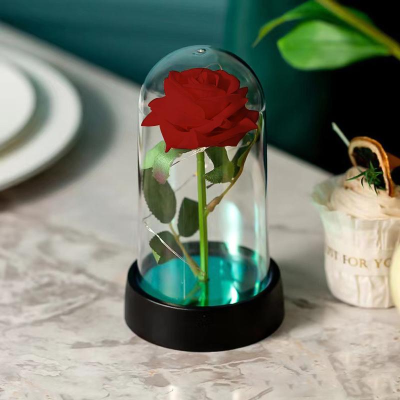 Eternal Rose in Glass Dome Desk Accessorie Artificial Flower Glow LED Roses Flores Eternas Birthday Christmas Gifts Room Decor