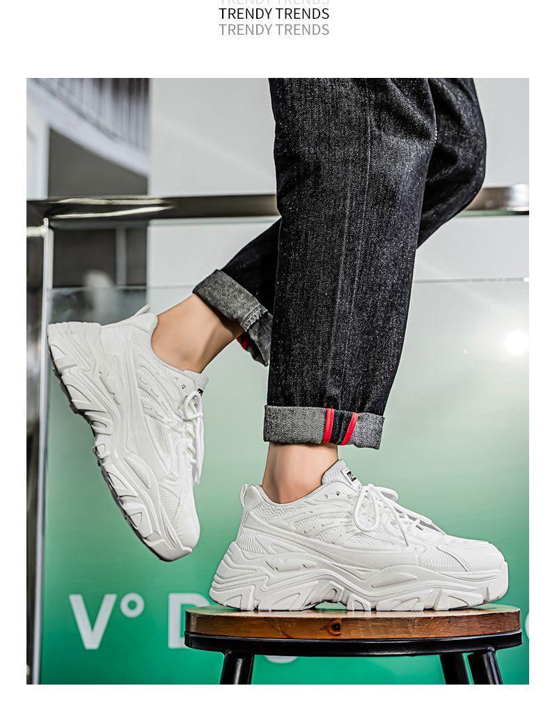 Men's Trendy Korean-Style White Summer Sneakers: Versatile, Thick-Soled Casual Sports Shoes for Teens and Dads