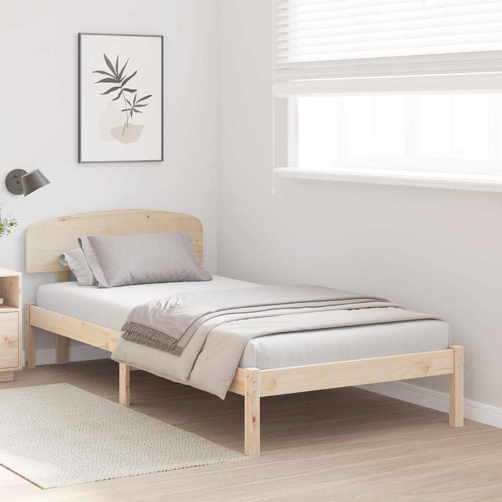 Natural Wooden Bed Frame with Headboard 90 X 190 Cm Solid Pine Wood