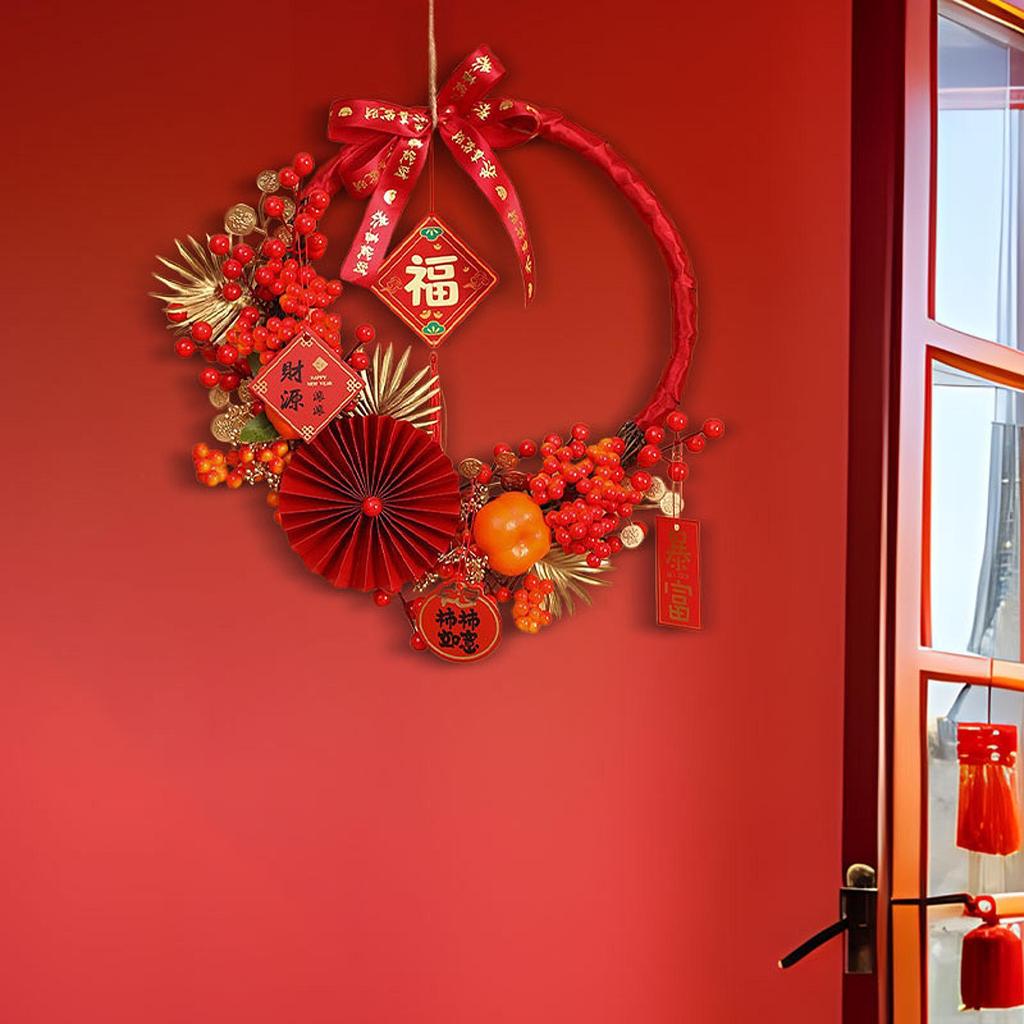 Chinese New Year Wreath Blessing Pendant Artificial Garland Window Decoration for Home Spring Festival Party
