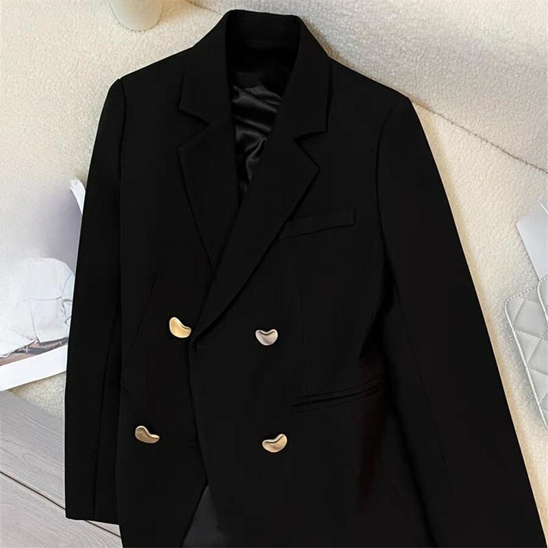 

Маленький пиджак с металлической пряжкой Весенне-осенний темпераментный офисный нет-редж бежевый верх от костюма XXXL чёрный