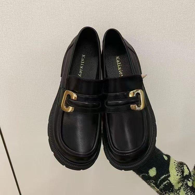 2025 Autumn New Loafers Women's Mid-Heel Single Shoes PU Fashion Low-Cut Slip-On Chunky Heel Deep Mouth Thick Sole Casual