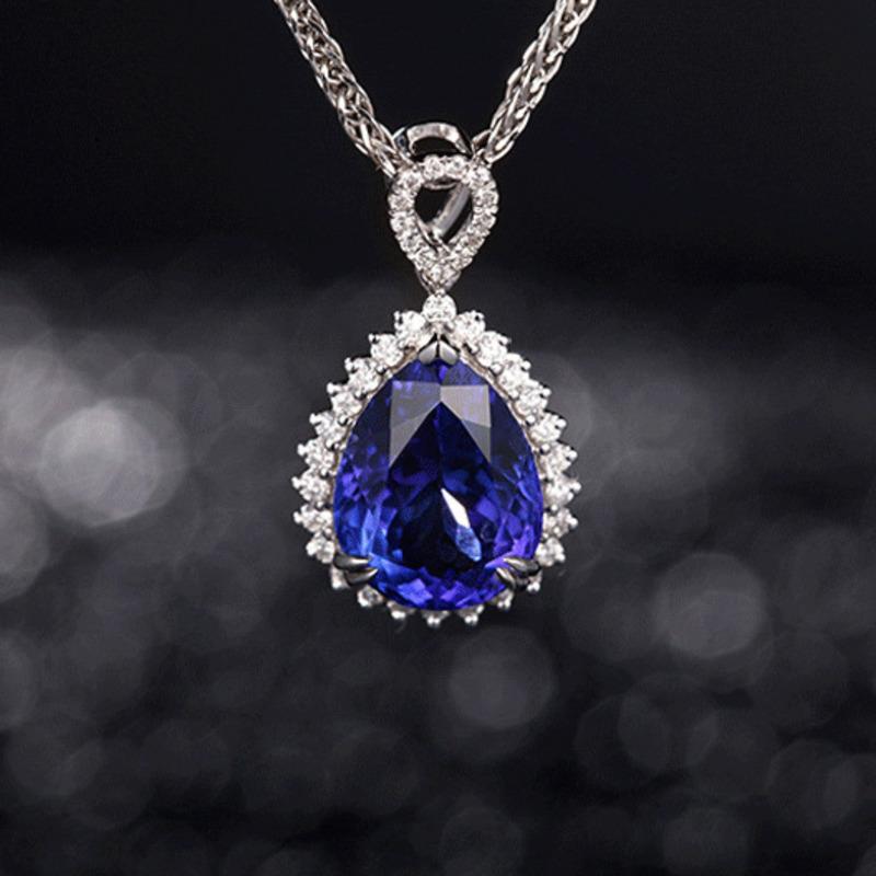 BELLA BOX Nowy luksusowy temperament kropla wody niebieski kolor duży wisiorek damski naszyjnik biżuteria dla kobiet urok Party łańcuszek na obojczyk kobiece prezenty