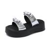 Fashion Platform Slippers Women Summer New Outside Wear Fashion Round Toe Open Toe Bow One Strap Non-slip Cool Mopping