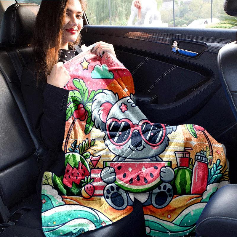 1pc Cute Animals Printing Lightweight Flannel Blanket, Comfortable and Warm Blanket, for Camping Sofa Bed and Couch Office, In All Seasons
