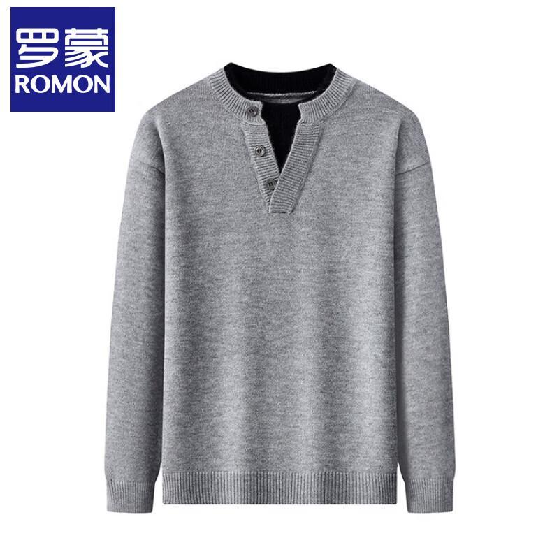 Men's Faux Two-Piece Round Neck Knit Sweater