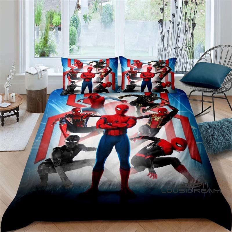 Cartoon pattern duvet cover and pillowcase bedding set, bedroom decoration for boys and girls, Spider-Man themed gift for childr