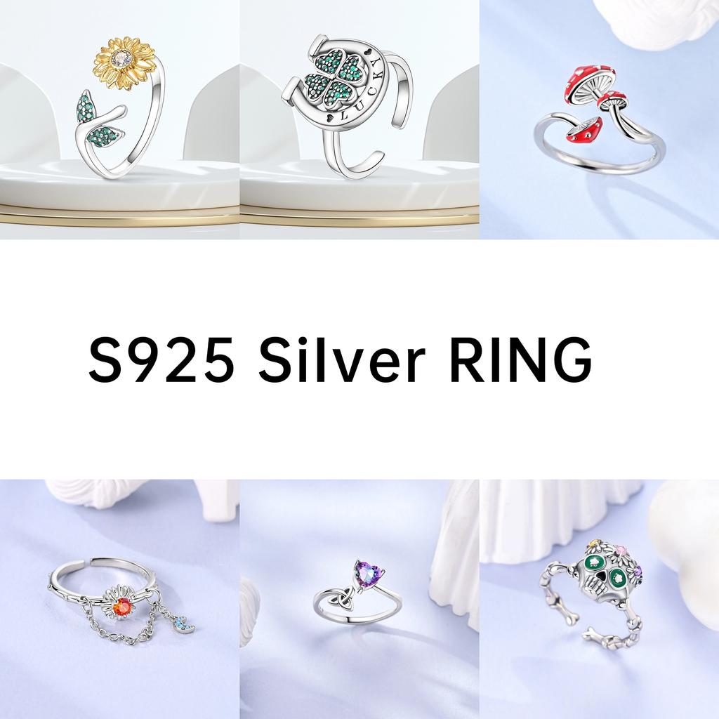 Blue Star Open Ring 925 Silver Original Clover Dragon Adjustable Ring For Women Wedding Anniversary Finger Jewelry Gift
