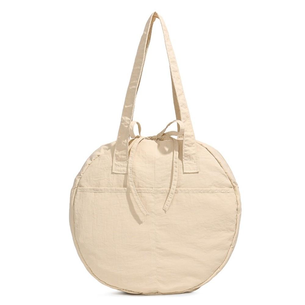 

Solid Color Shoulder Round Bag Oxford Cloth Casual Women Pouch Large Capacity Handbag Work бежевый