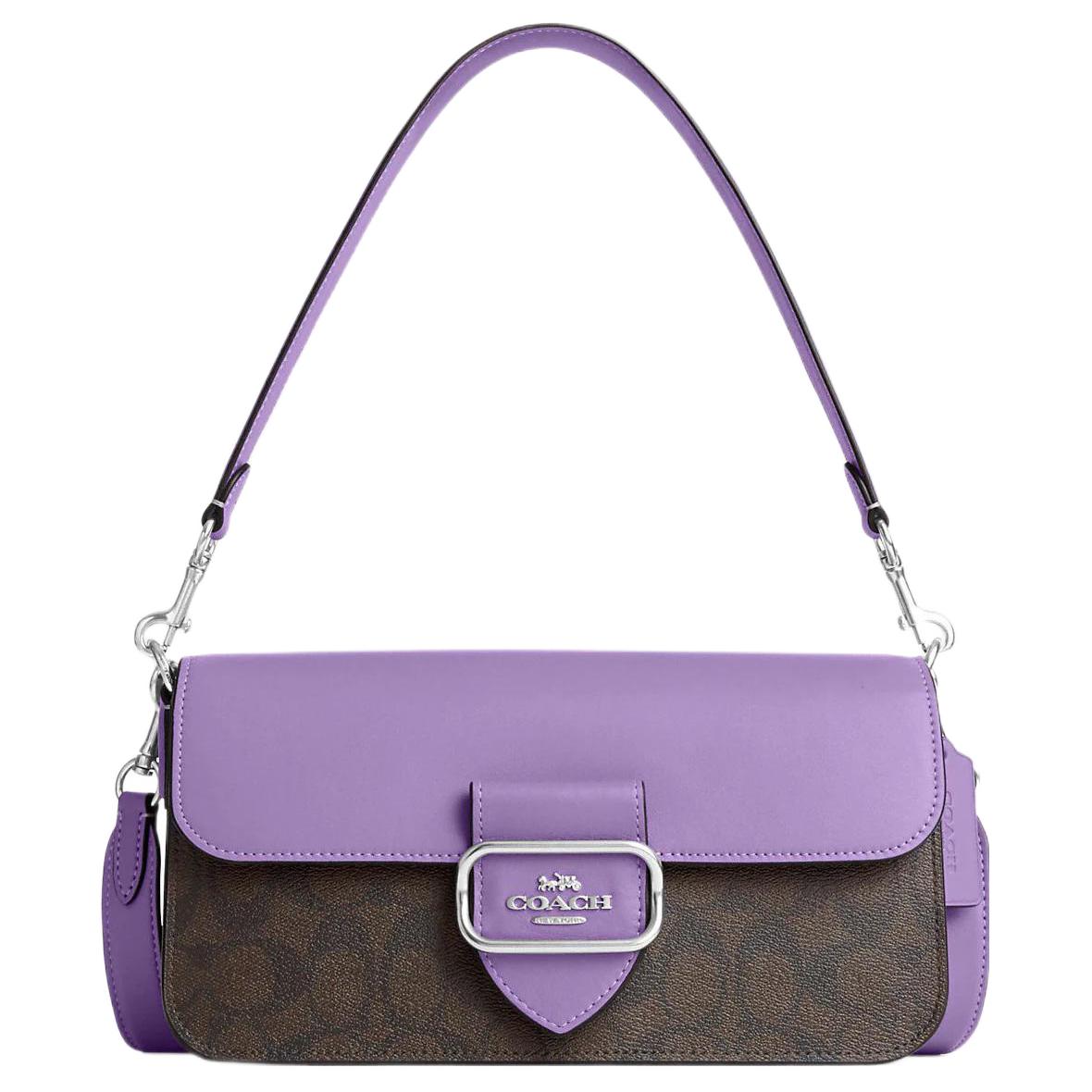 

Coach Morgan 27 Logo Classic Print Multi-Functional Pocket Snap Canvas With Leather Baguette Handheld Shoulder Bag Large Women bags CJ617-SVW1P Basic Set (Bag+Dust Bag)