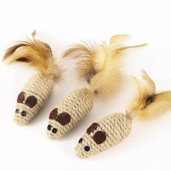 2Pcs Rope Mouse Cat Toys Rat Shape Cat Chew Toy with Feather Tail Interactive Kitten Kicker Toys Stimulate Hunting Instincts for Indoor Cats
