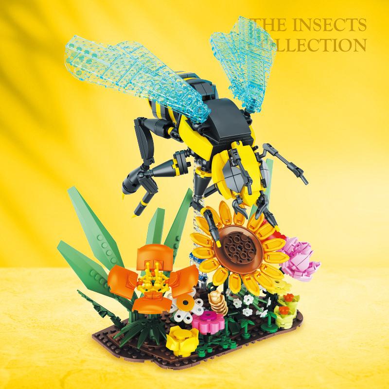 66107 Insect Flower Building Block Desktop Decoration DIY Assembly Puzzle Bee Honey Gathering Model