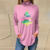 Women's Fashionable Loose-Fit High-Neck T-Shirt With Christmas Print Long-Sleeved Top