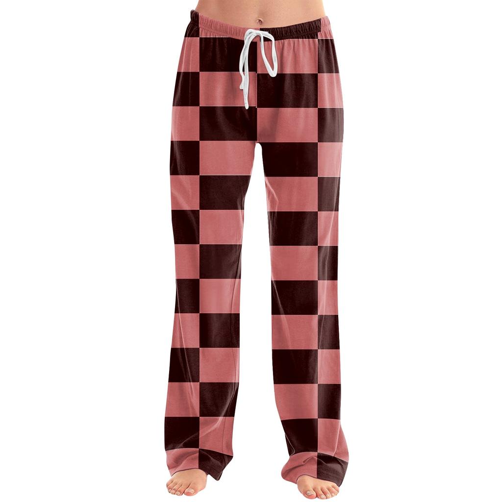 Women's Casual Plaid Print Pants Loose Fit Long Pajama Bottoms for Home Sleep
