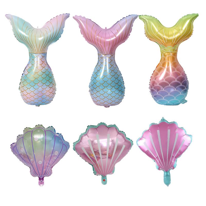 Mermaid Party Gradient Balloons Set: Tail & Large Shell Foil Balloons
